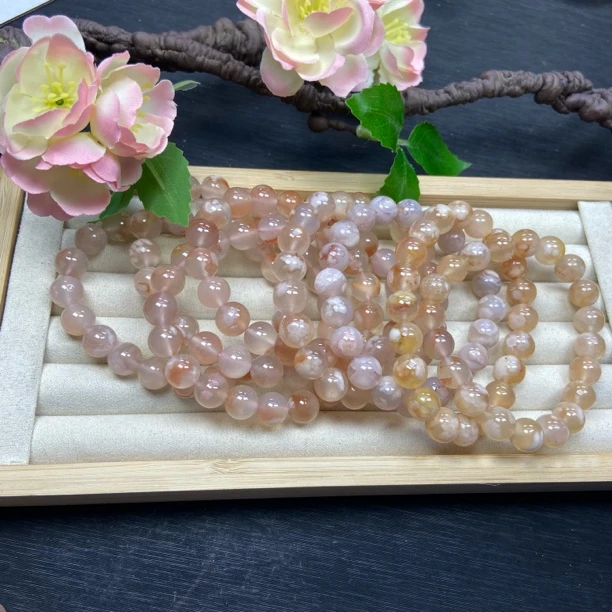 马达加斯加 樱花玛瑙手串 女士时尚百搭单圈手串