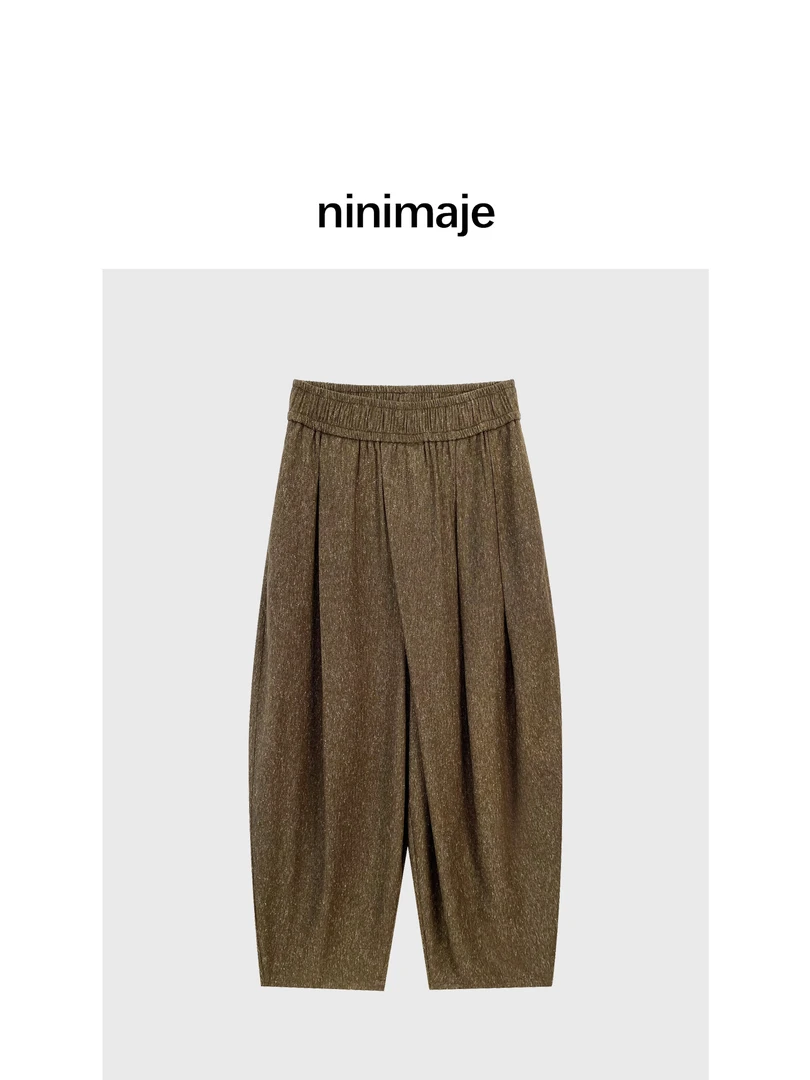 NanBeiBei 原创设计款立体剪裁廓形松紧腰茧型叠褶裤 5855