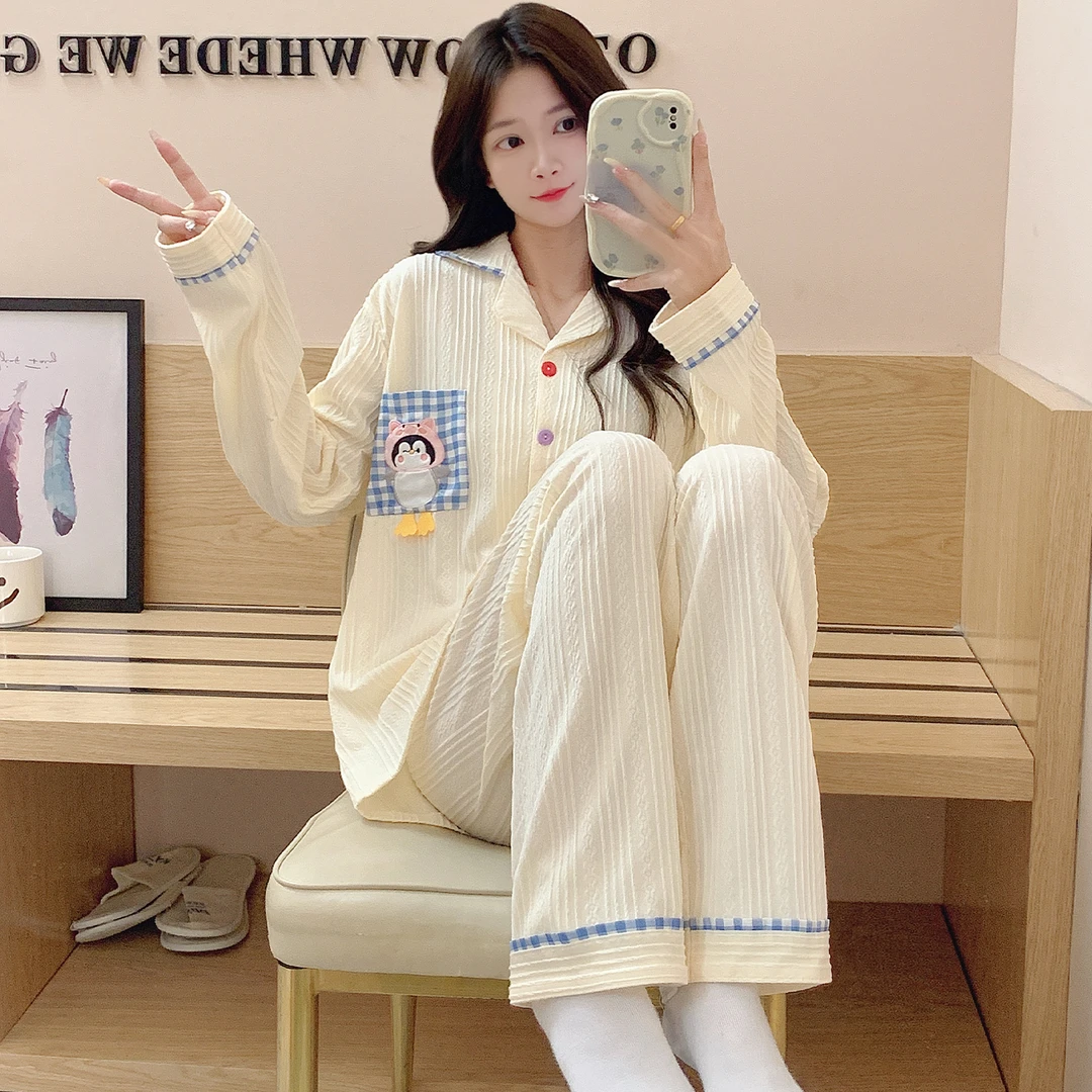 睡衣女春秋季长袖长裤卡通秋冬可外穿冬季薄款女大学生家居服套装
