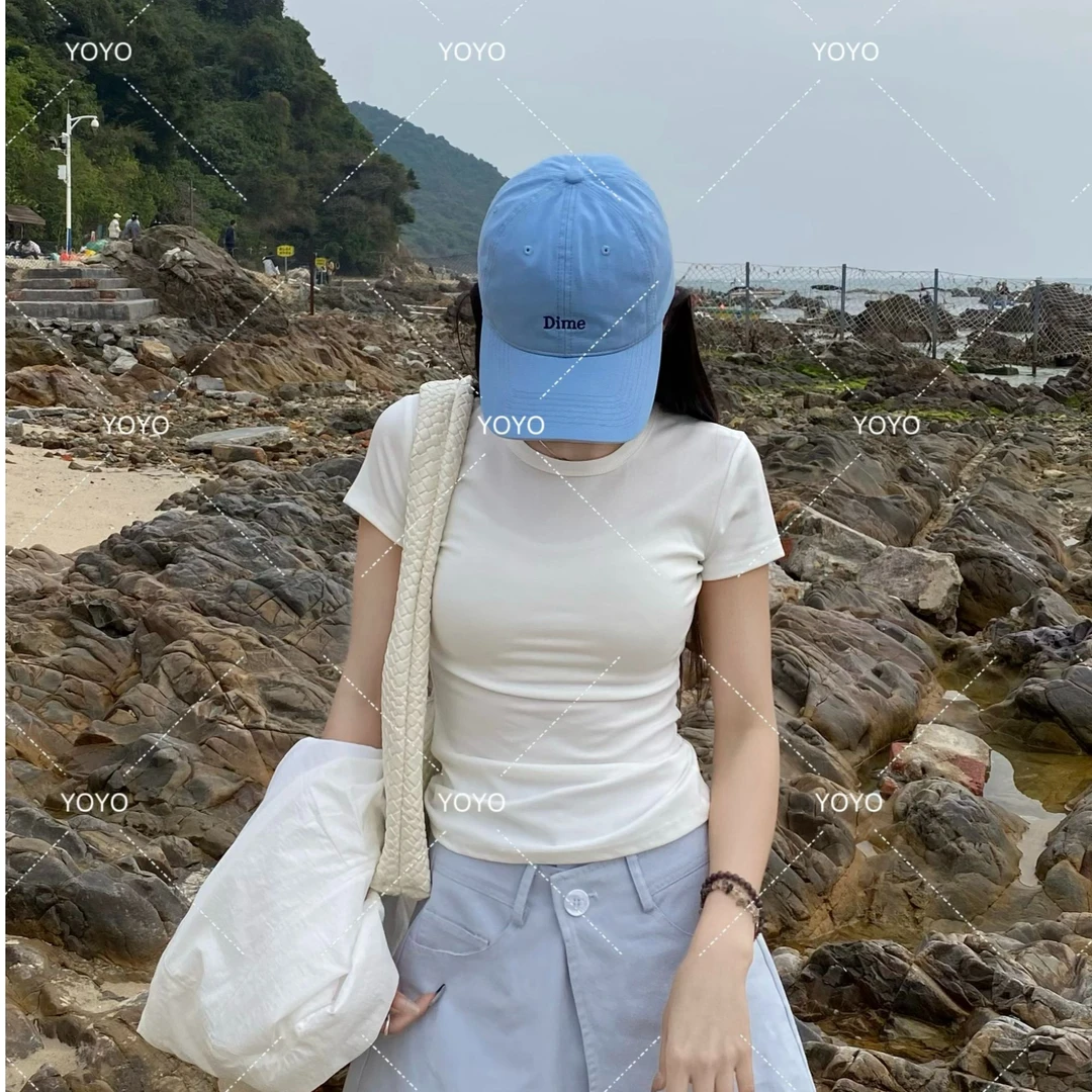 YOYO自制【原生T】春款2025辣妹显瘦纯色圆领收腰短袖T恤