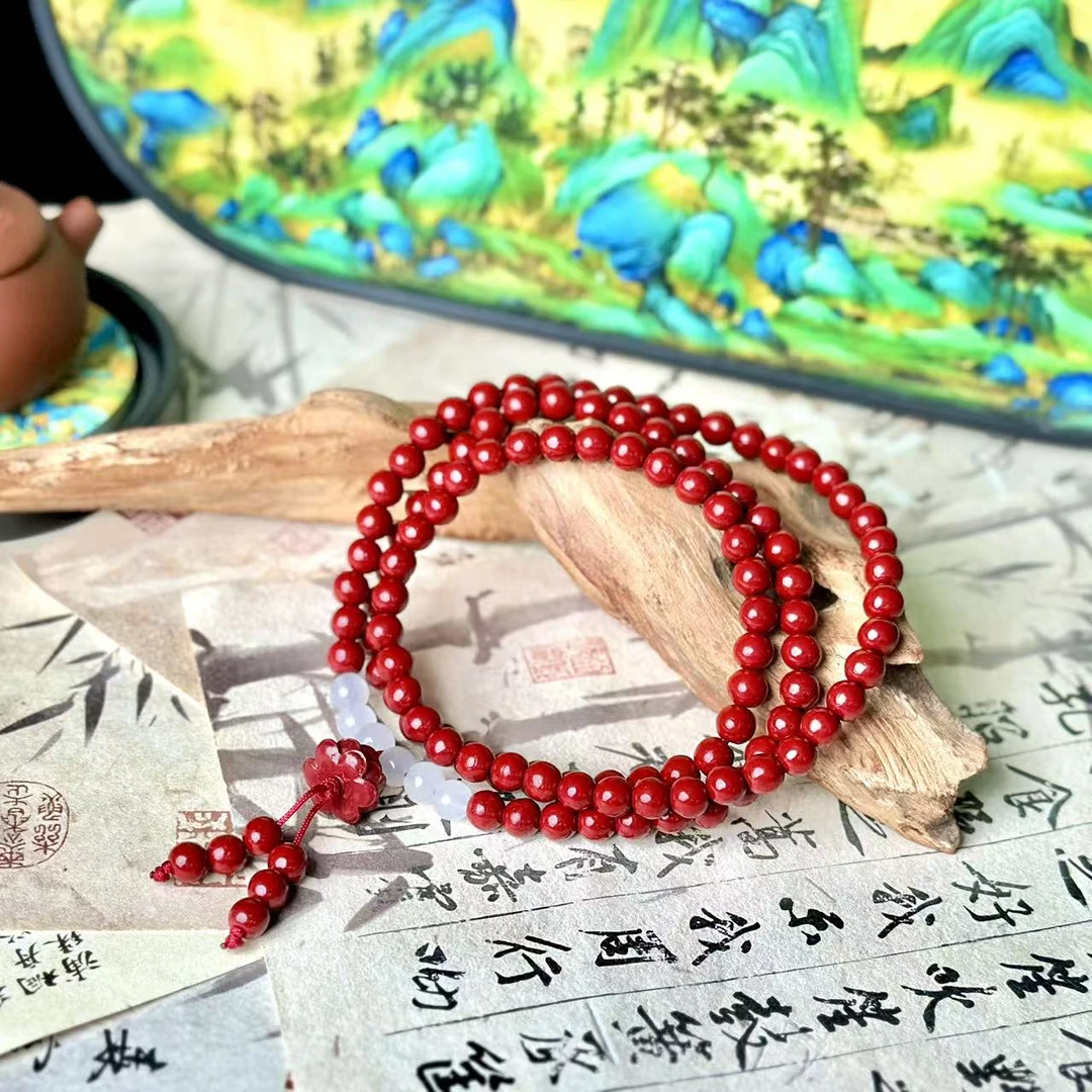 含辰砂工艺品QW405 朱砂双圈项链（B）