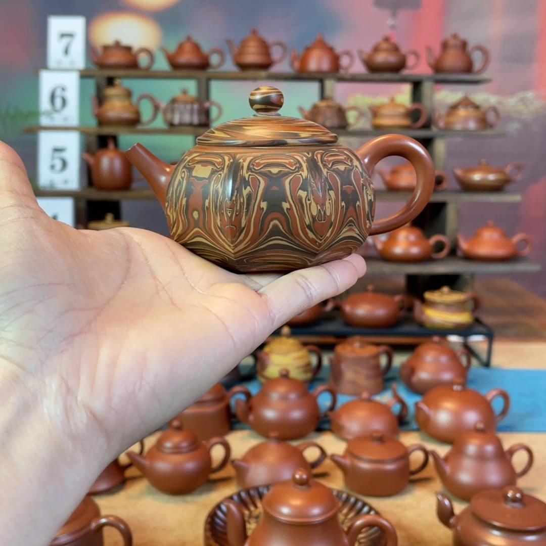 茶壶紫砂黄潮州手工手拉朱阿绞泥灯笼壶