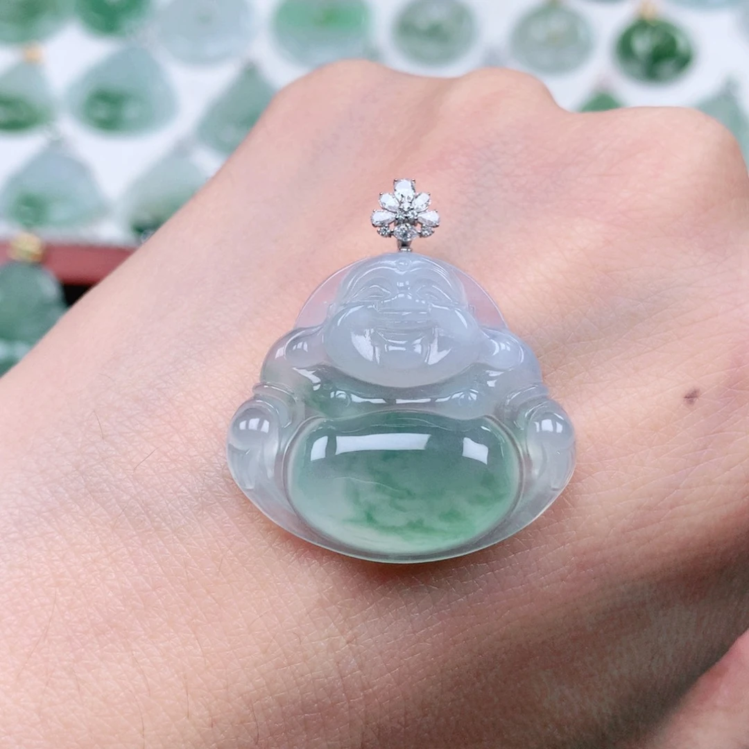 吊坠(不含链)18K金镶嵌翡翠