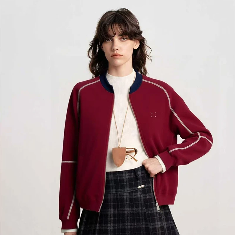 【哈苏明线柔感外套】百搭撞色拼接线条感软糯宽松外套955061【T】