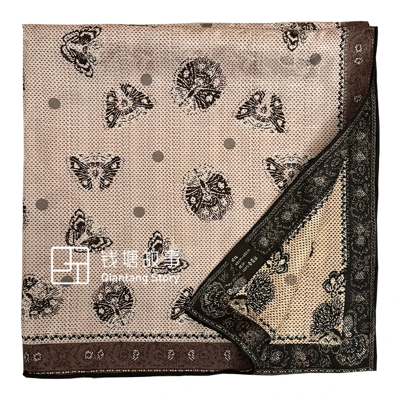 Qiantang Story/钱塘故事花罗-70中方巾蝶纷飞丝巾围巾，65*65cm
