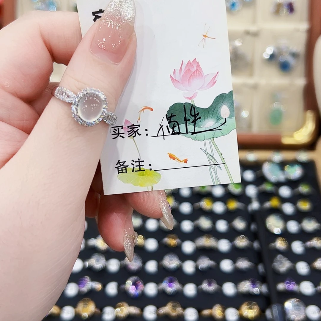 猫***子蛇纹石玉银S925镶嵌戒指戒指