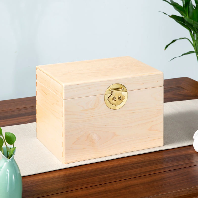 （保价双11）北美硬枫木宝箱30*20*21高带盖宝贝收纳柜嫁妆箱