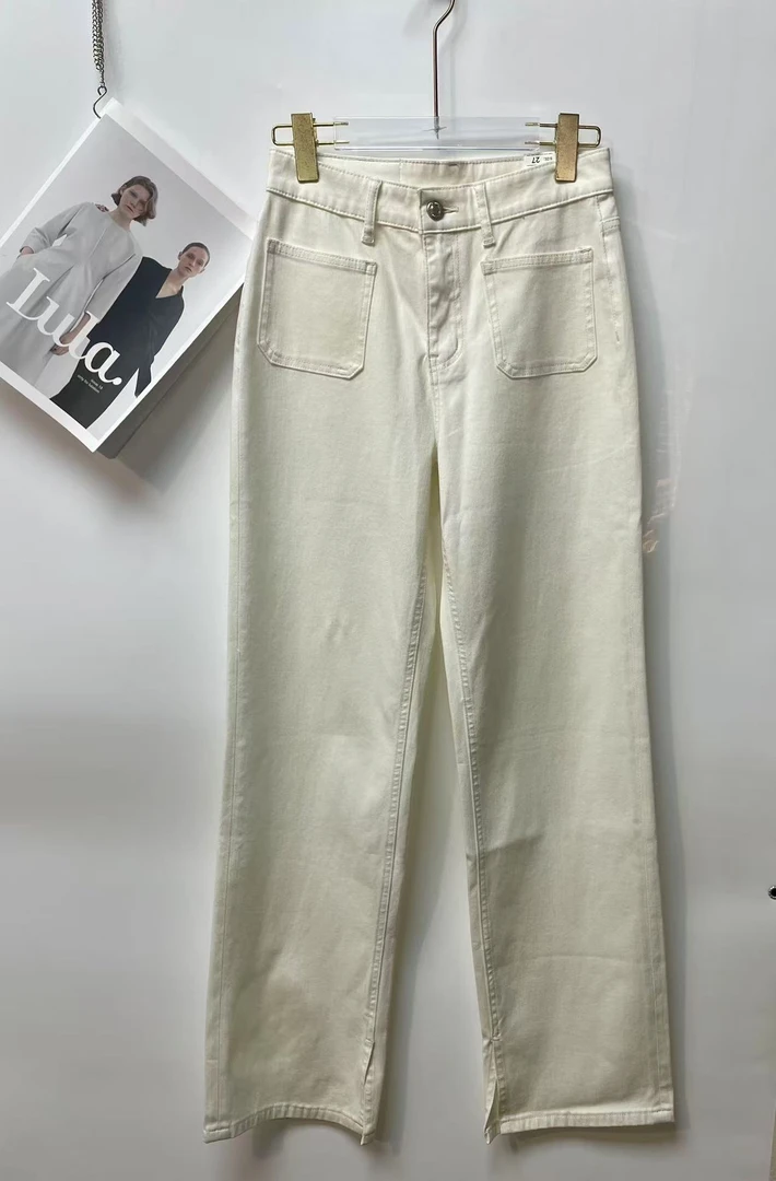 深圳南油2025新款后腰带英文图标白色牛仔裤17609