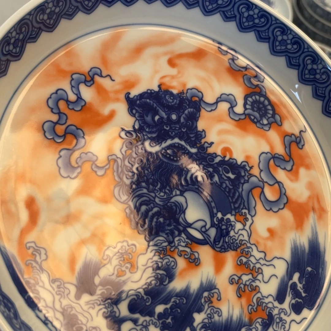 瓷片景德镇梵红醒狮大壶承