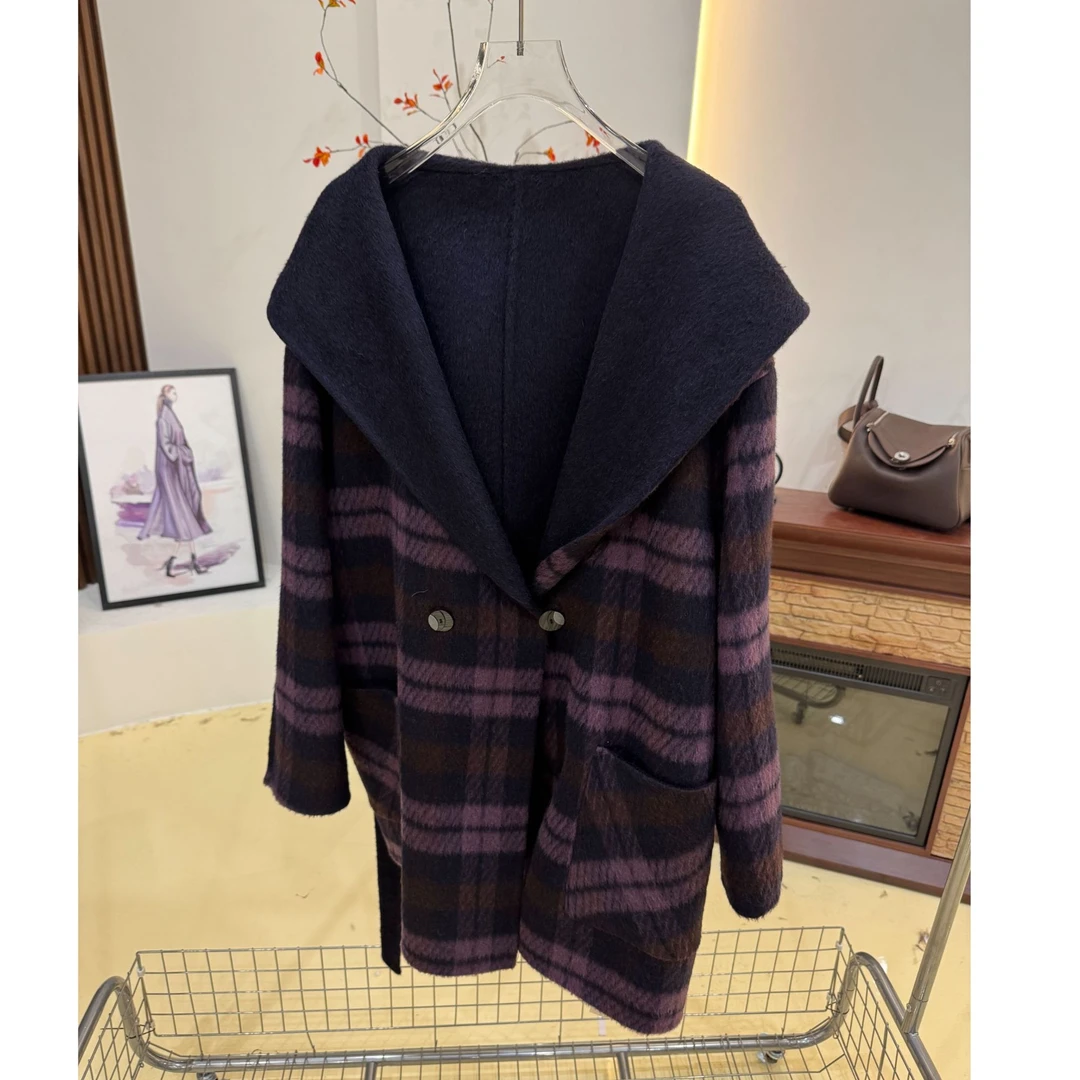 李大美【宠粉福利】秋冬新款简约时尚羊驼毛+绵羊毛大衣外套-F6216