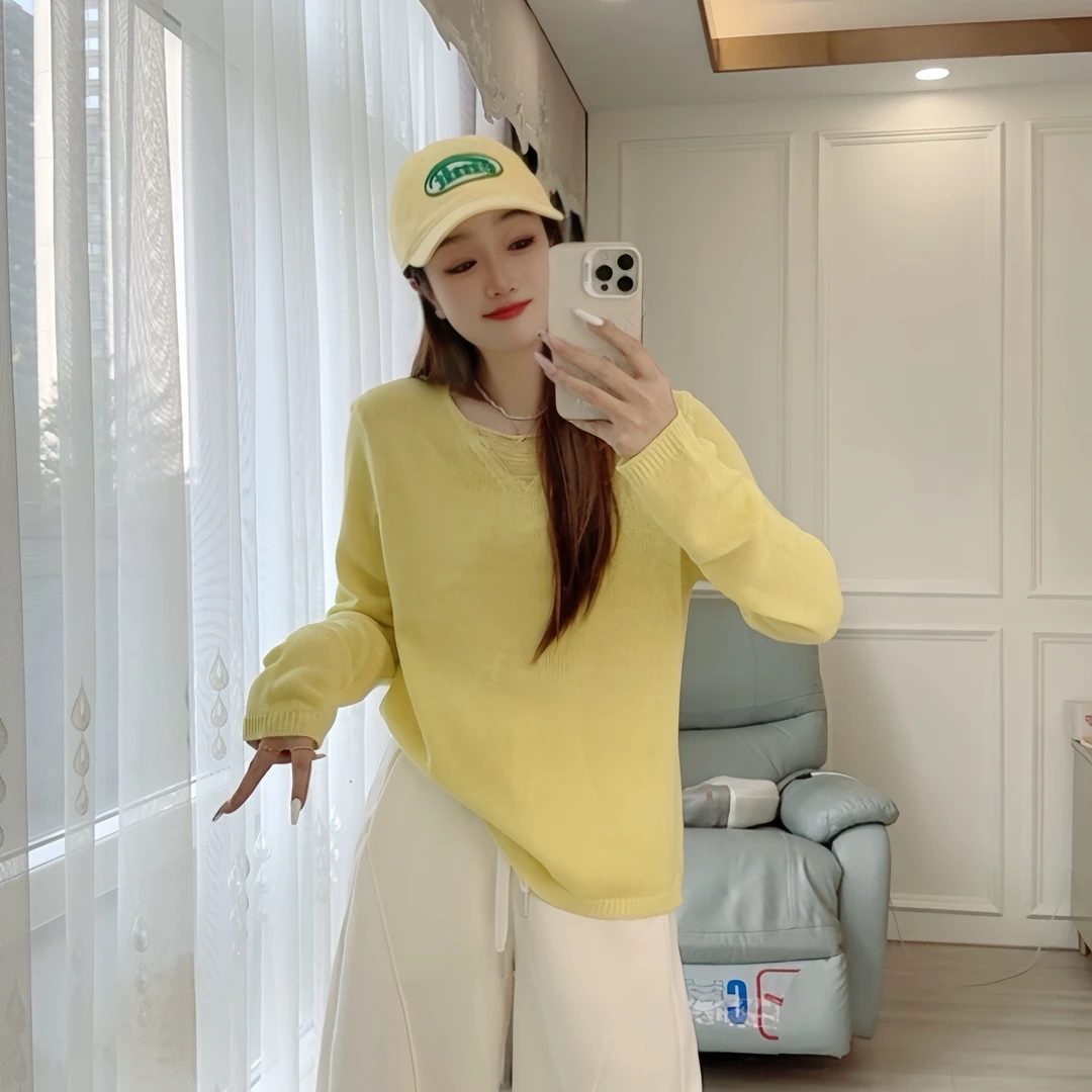 2508早春针织衫长袖法式宽松女装流苏V领休闲显瘦韩版套头罩衫