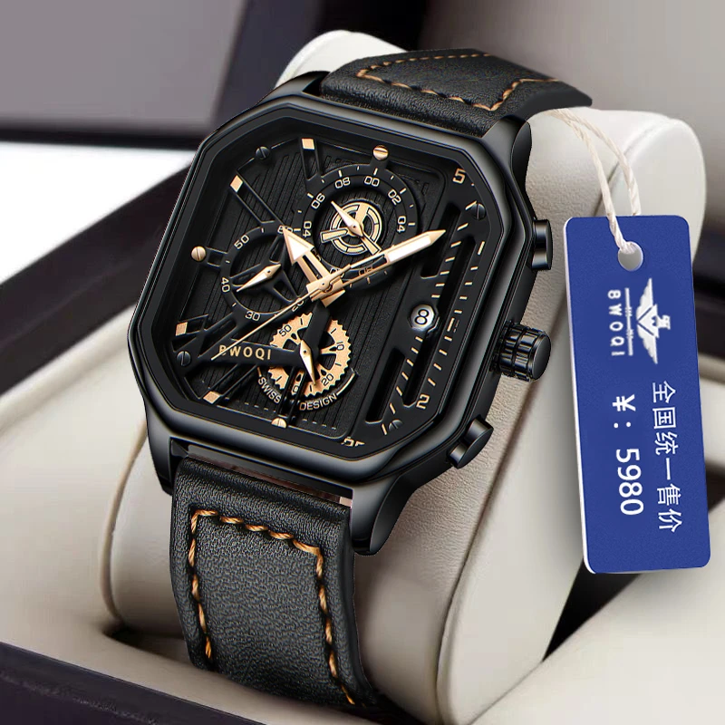 【专柜直发】大爆炸系列-镂空盘全自动日历多功能三眼六针计时男表