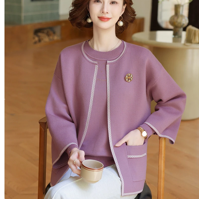 妈妈装秋季外套针织开衫时尚洋气两件套毛衣中老年女秋冬气质上衣