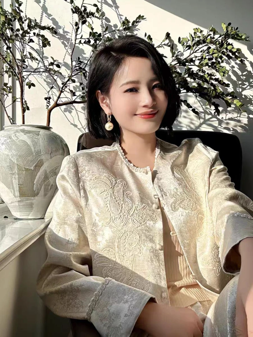 黄色短外套女士秋冬新款圆领宽松唐装复古国风新中式上衣7236