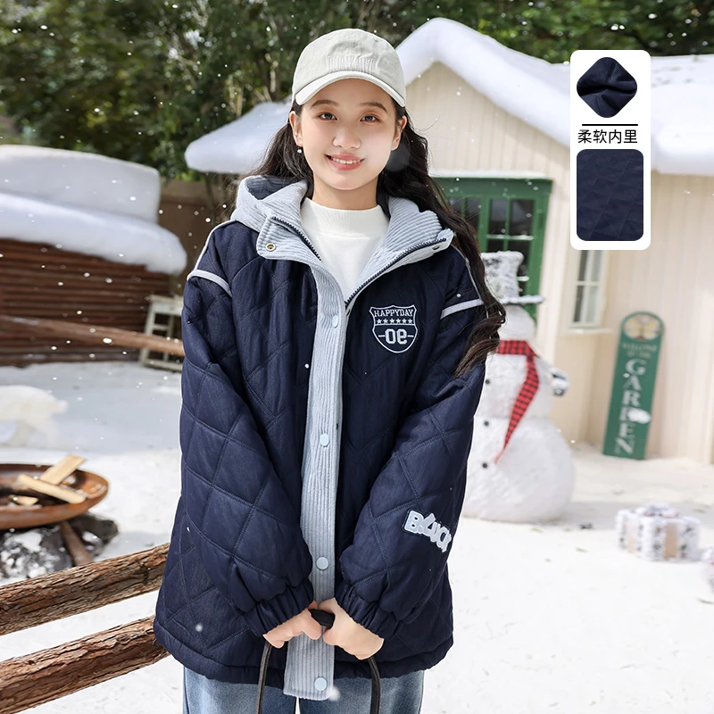 初中生冬季羽绒棉服加厚2025新款少女大童夹棉外套高中生棉衣洋气