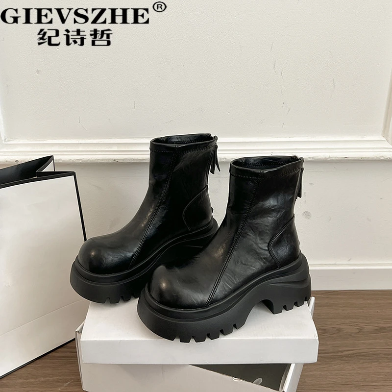 纪诗哲英伦风黑色增高厚底百搭马丁靴女2025秋季新款机车短靴子