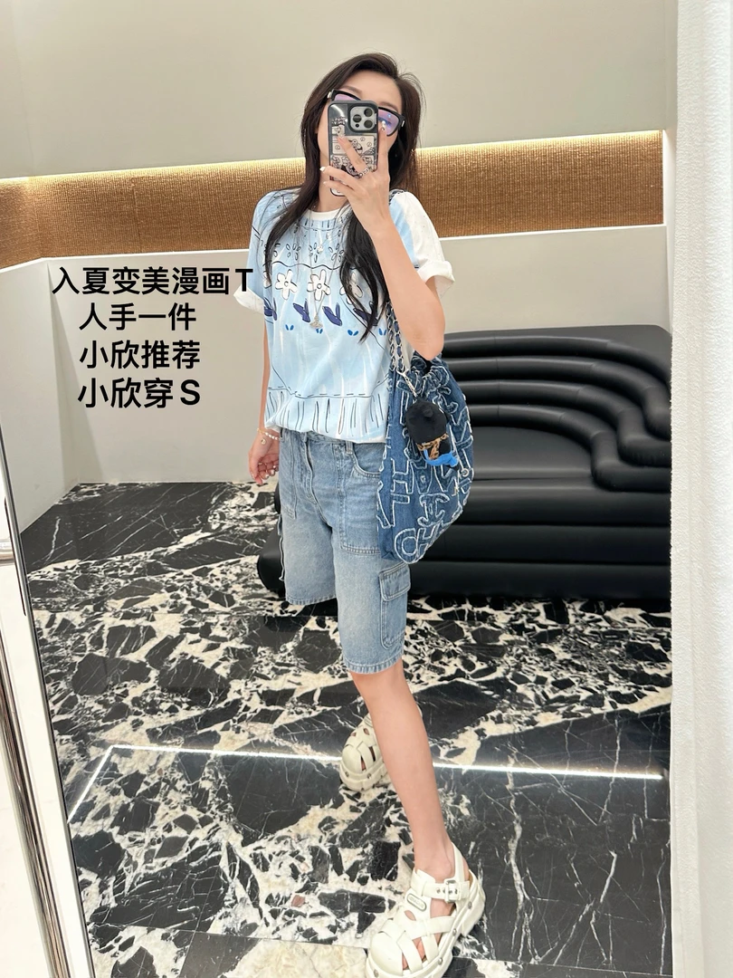 丿未PUREVENUS设计师品牌 小众新款 手绘毛衣印花短袖T恤