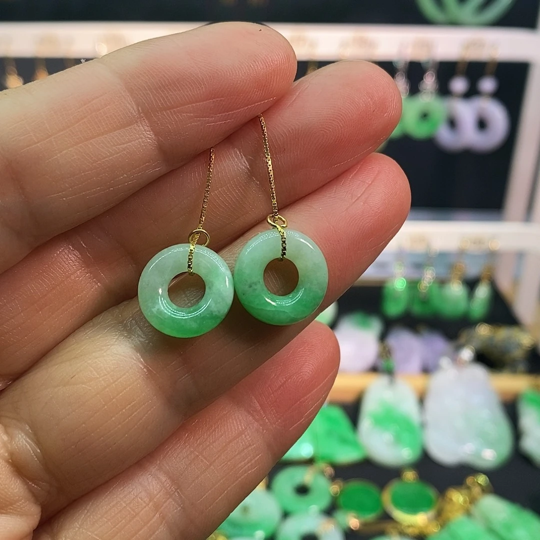 翡翠银S925镀金镶嵌耳饰耳饰