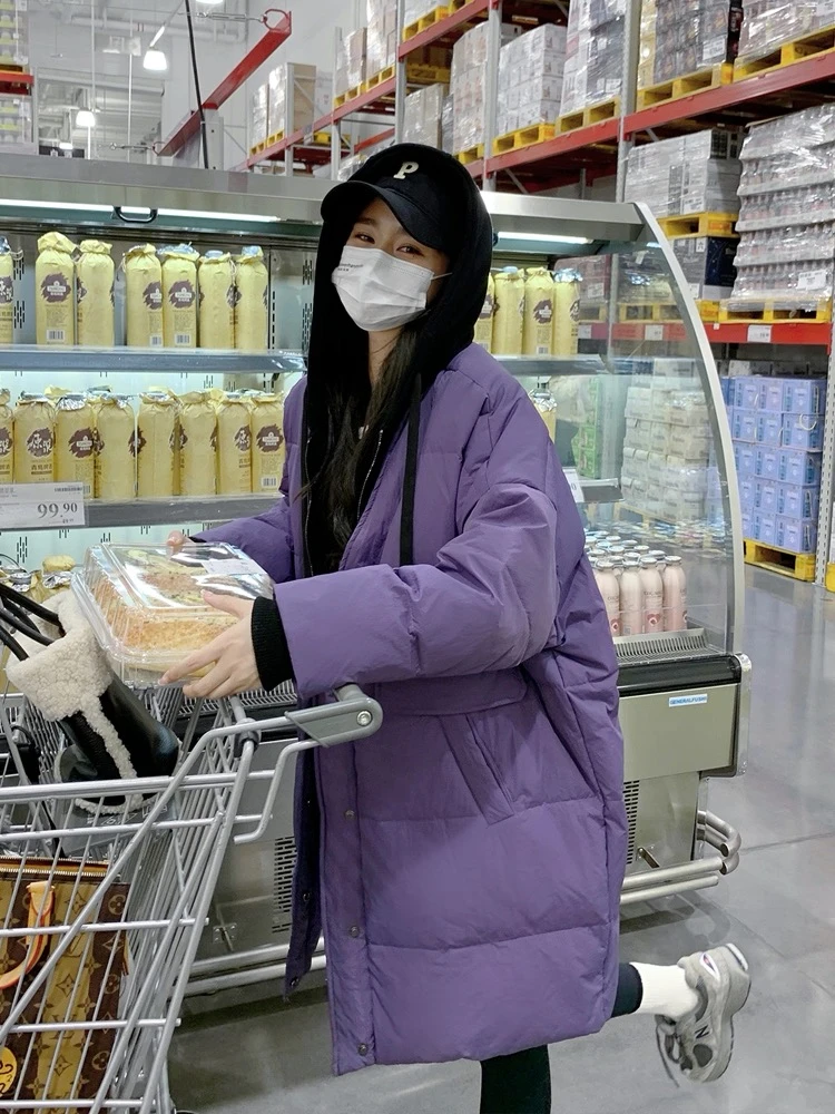 胖mm白鸭绒羽绒服外套女中长款冬装大码女装遮肚胖妹妹白鸭绒羽绒