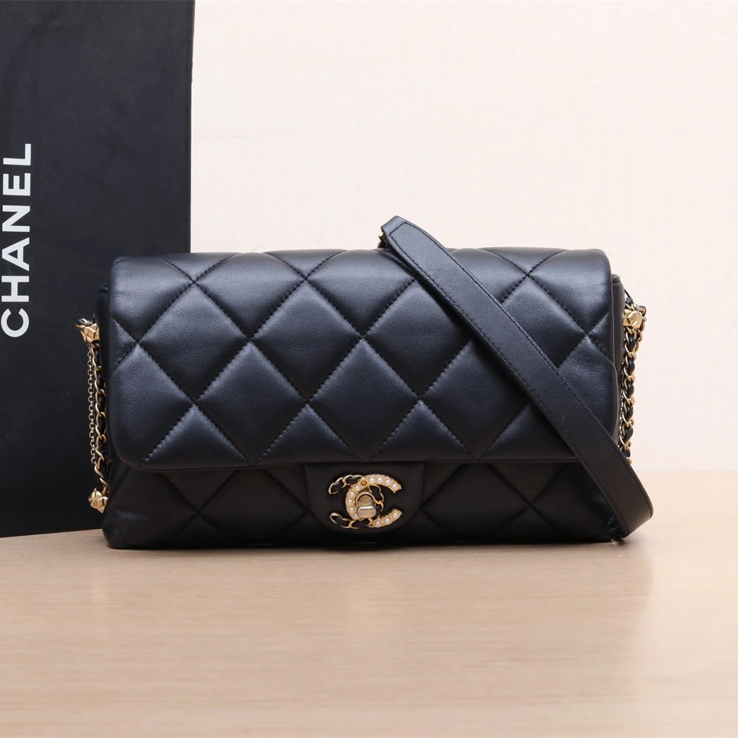 95新 Chanel/香奈儿 【双攀】21B 口盖包 25.5cm 芯片珍珠377894