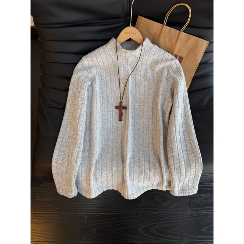 美式条纹加绒加厚卫衣男女秋冬季宽松休闲长袖T恤潮牌内搭打底衫