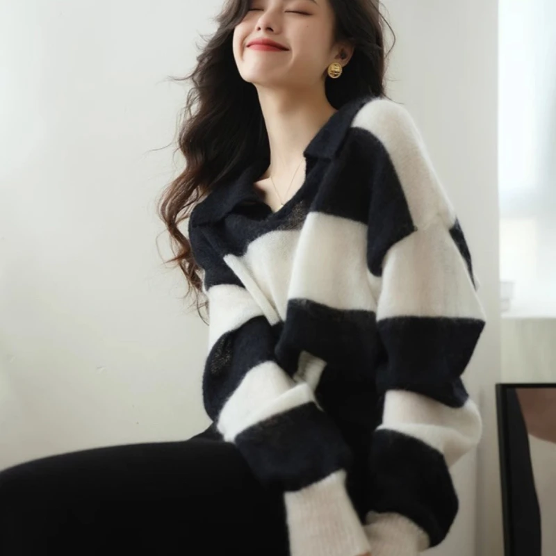 8104POLO领条纹羊绒衫薄款200克左右