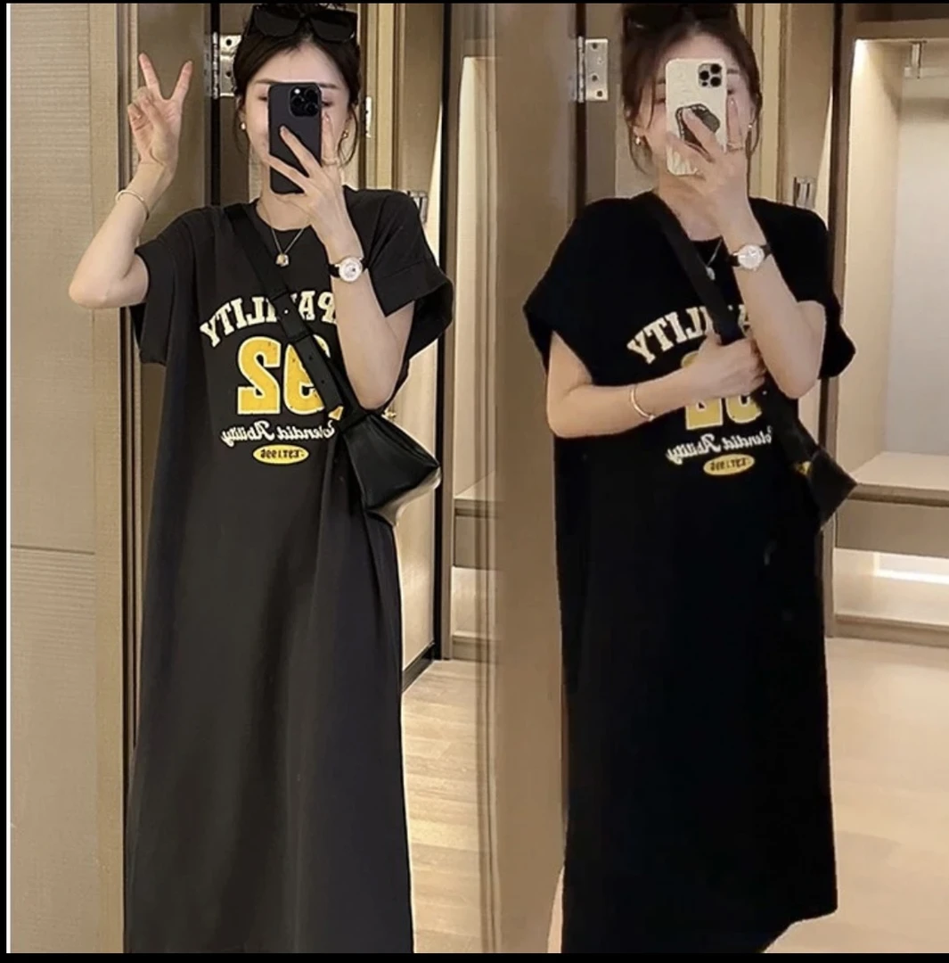 9292#印花长T连衣裙