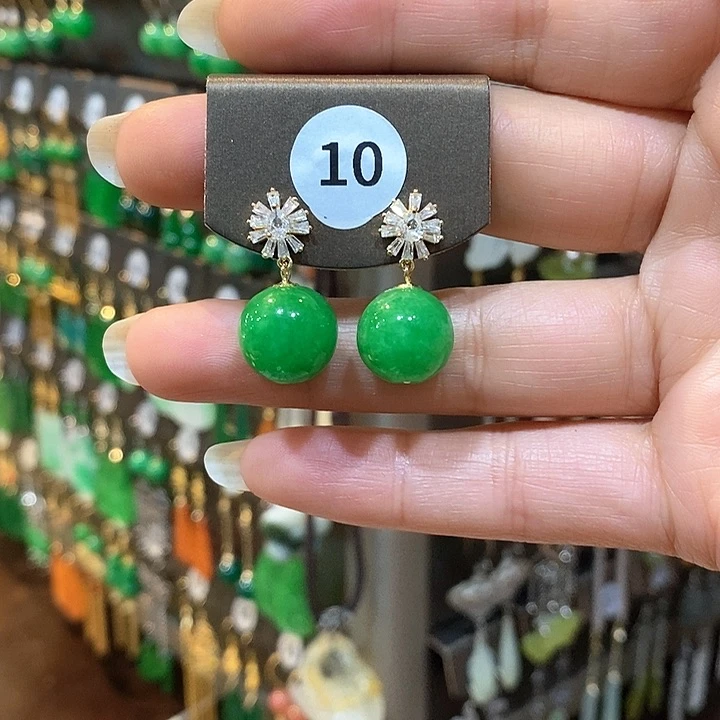 蛇纹石玉银S925镶嵌耳钉