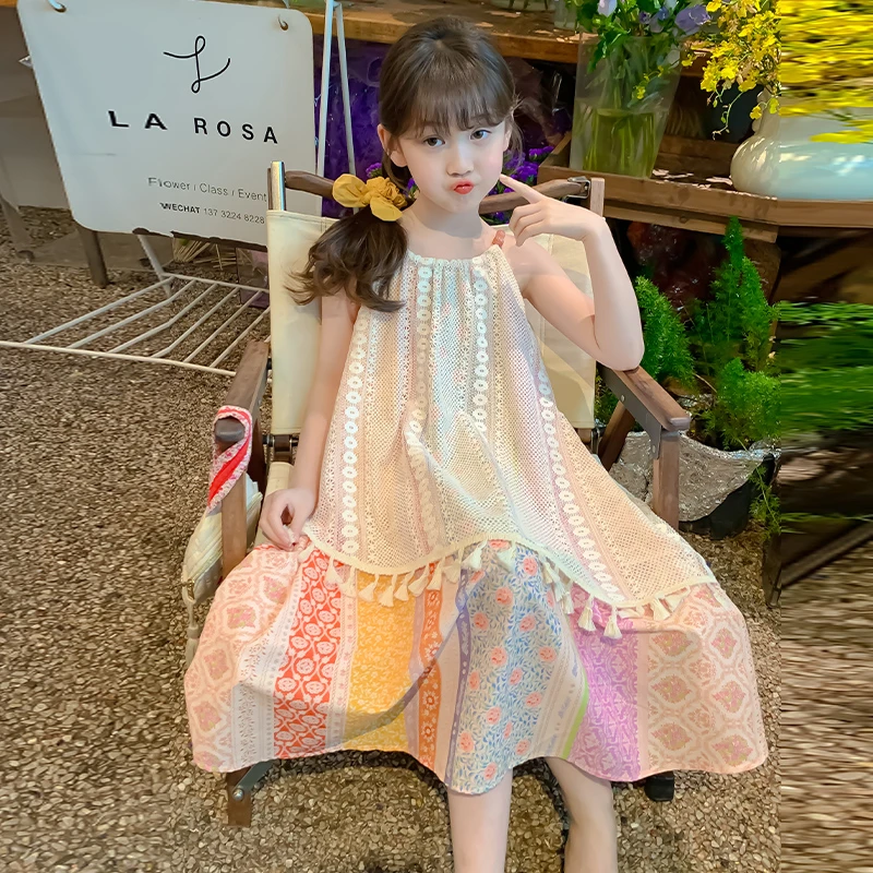 女童连衣裙夏装儿童装沙滩裙2025新款洋气女孩夏季时髦海边吊带裙