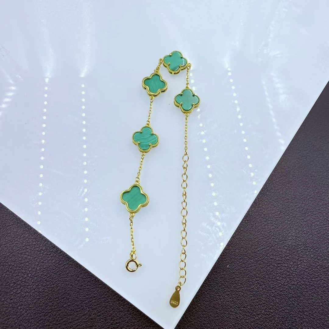 「戴琴珠宝」FR5909-孔雀石四叶草银镶手链（多样性发其一）