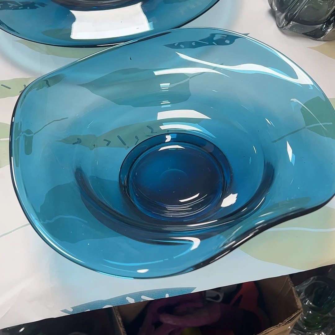 琉璃L**婪长32蓝色果盘琉璃花器