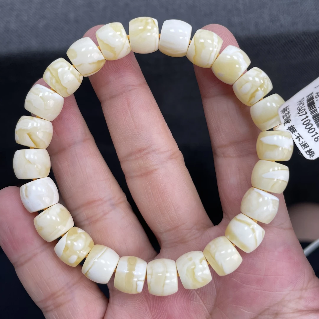 魔梵珠宝｜10mm俄料琥珀蜜蜡浓蜡瓷白妖花直切手串