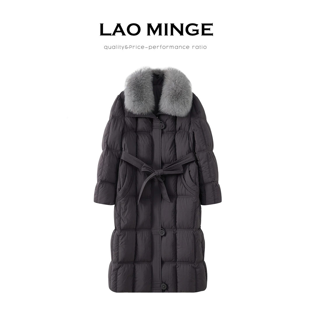 老敏哥 【狐狸毛领】长款鹅绒服冬季新款女保暖厚款羽绒服W25225