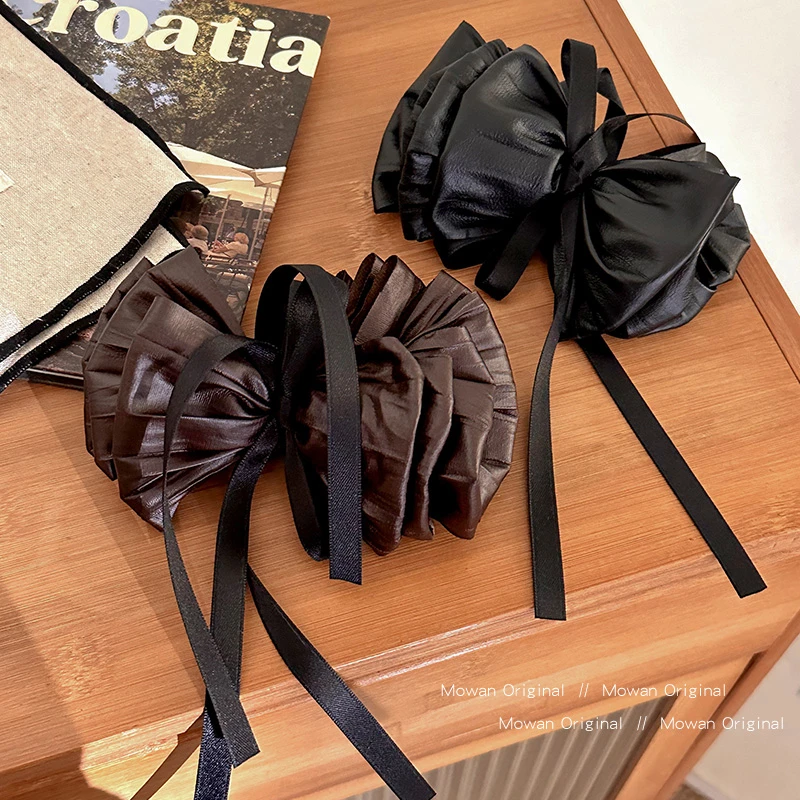 韩国褶皱皮蝴蝶结裙摆香蕉夹大号发夹女款2025新款后脑勺竖夹秋冬