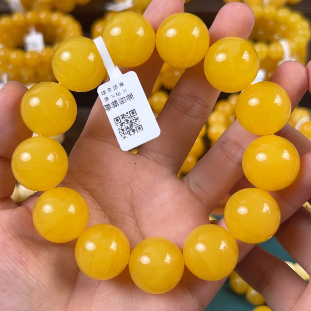 琥珀未镶嵌手链52.61g焦皮同料圆珠19mm hl