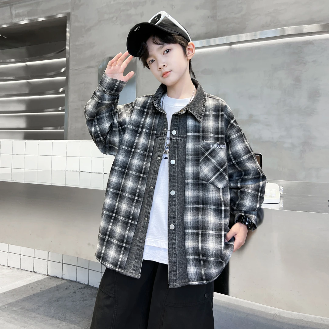 男童春秋款衬衫2025中大儿童男孩秋装潮A5414