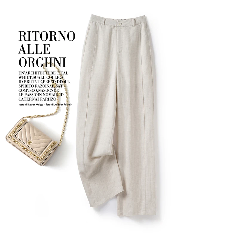 亚麻阔腿裤女夏季薄款新款长裤麻料高腰宽松显瘦垂感高腰直筒