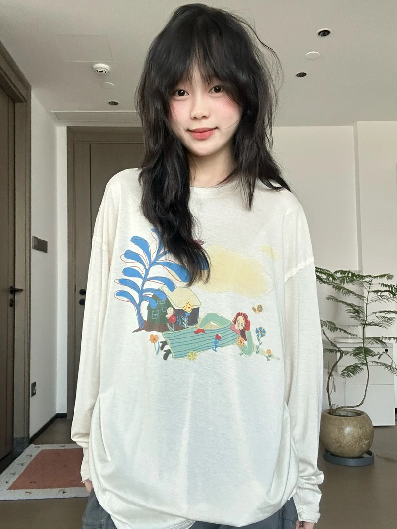 ‘狂欢节’JYZSEASON 圆领吸汗印花落肩袖T恤长袖防晒罩衫