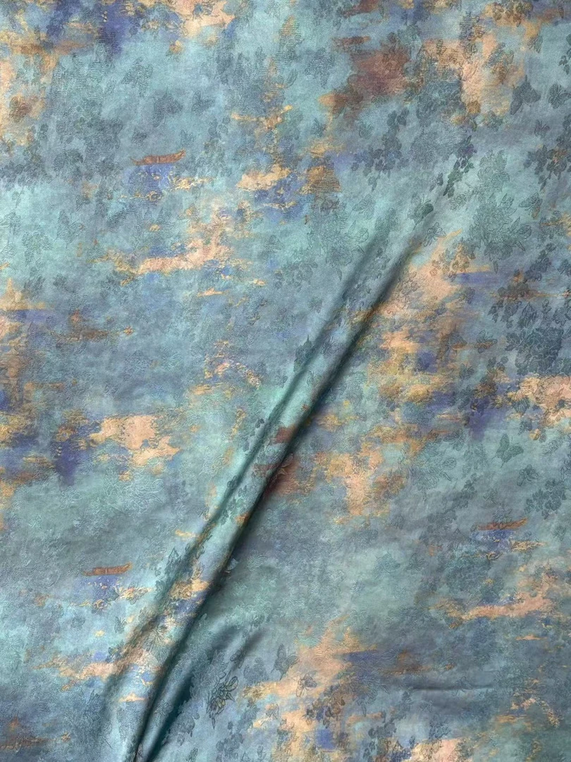 [黛蓝]高档新中式香云纱花萝提花裙装旗袍面料（开裁不退换）