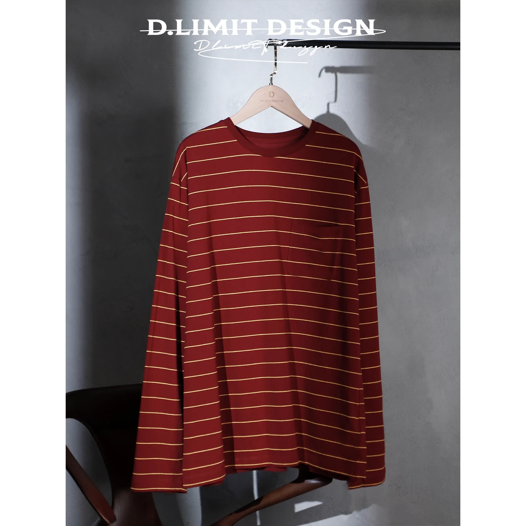 【D.Limit design】小众复古撞色条纹棉质圆领长袖上衣DLDMH1257