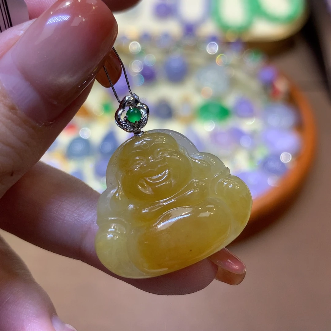 翡翠18K金镶嵌吊坠(不含链)缅甸天然A货翡翠