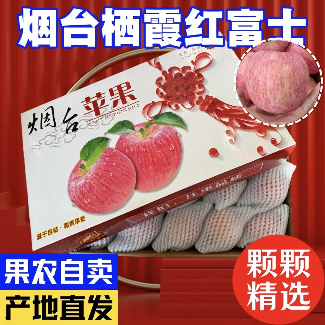 礼盒装正宗山东烟台栖霞红富士苹果脆甜苹果水果新鲜当季整箱发货