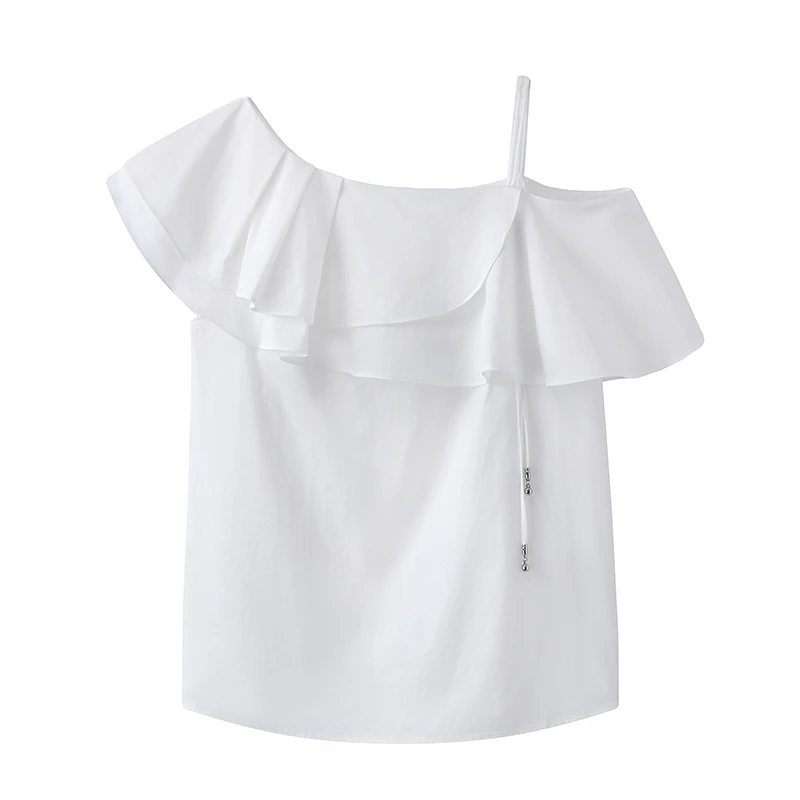 艾*家商场同款25夏季新品不规则设计感荷叶边无袖衬衫50515018