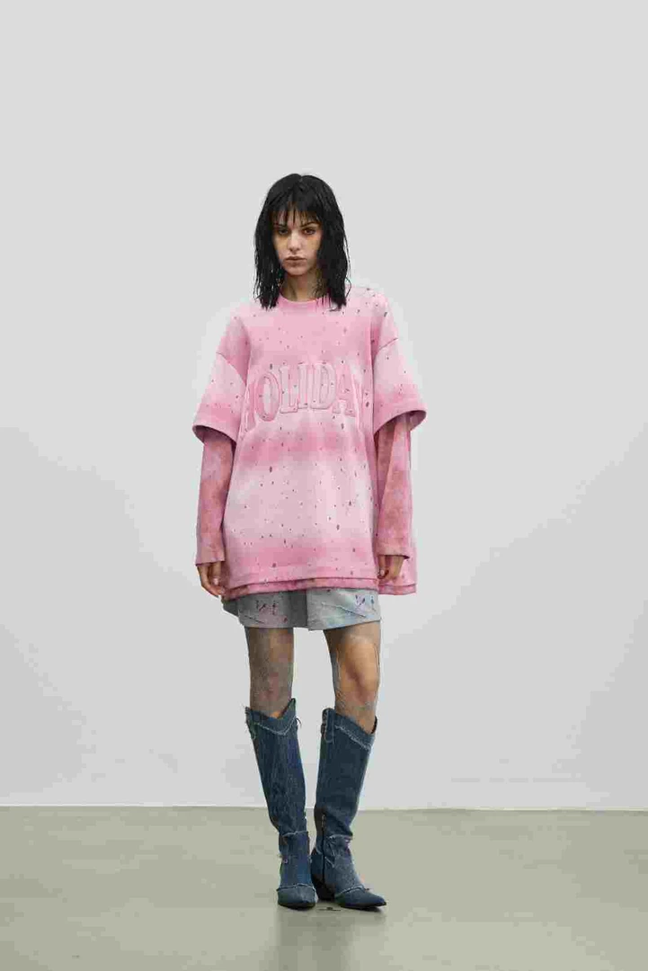 GGAHOLIDAY时尚休闲宽松百搭长袖潮流渐变扎染假两件卫衣-153200