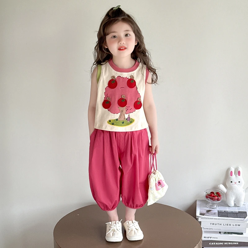 儿童夏装洋气女童无袖套装洋气小女孩时髦女宝宝背心灯笼裤两件套