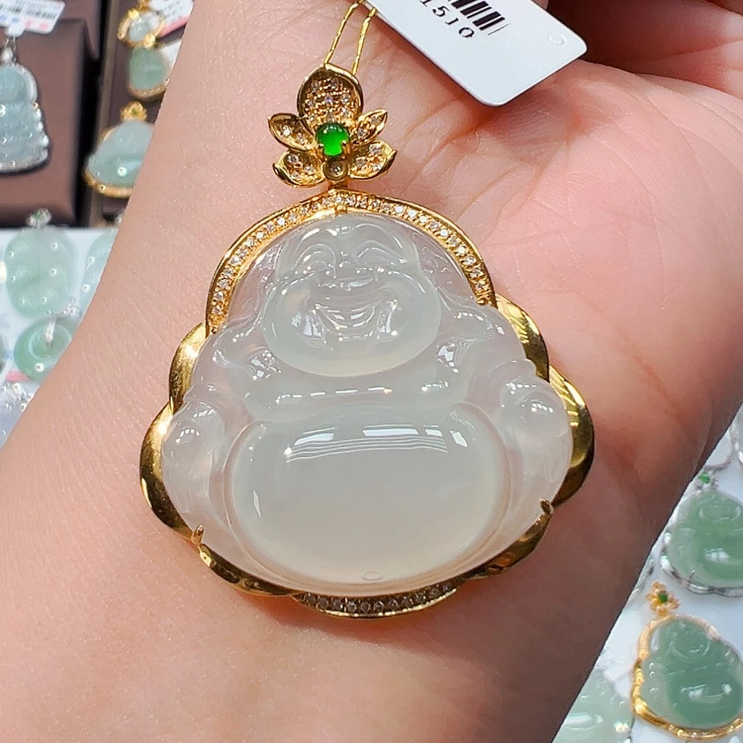 翡翠18K金镶嵌吊坠(不含链)佛公
