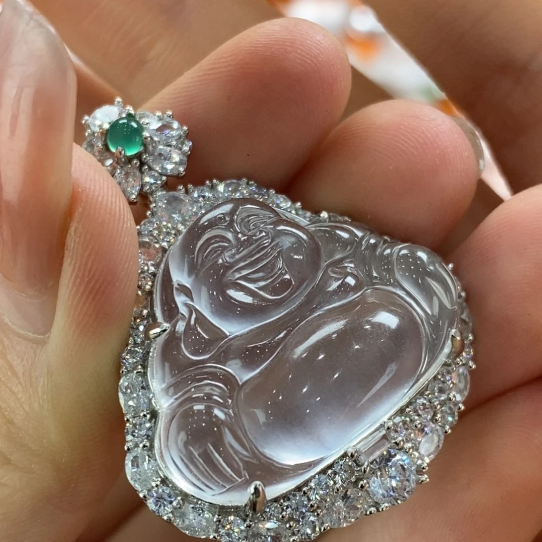 石英质玉银S925镀金镶嵌吊坠(赠链)