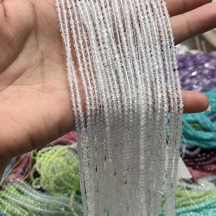玛瑙/玉髓未镶嵌珠宝半成品一条2.5mm左右白水晶刻面