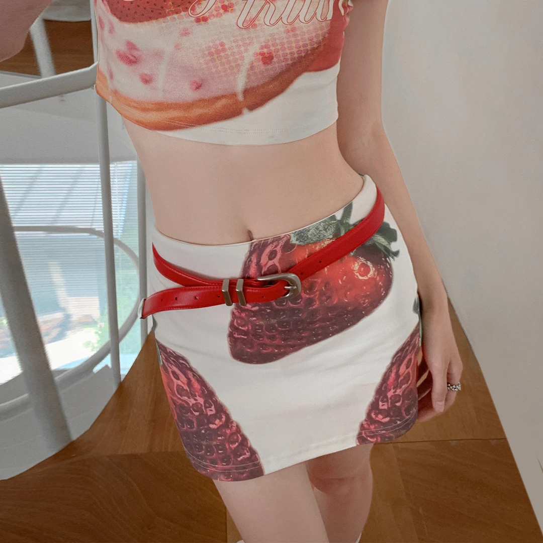 FTT FlyTheTruth  热辣情书 多巴胺草莓半身裙女夏季修身包臀短裙