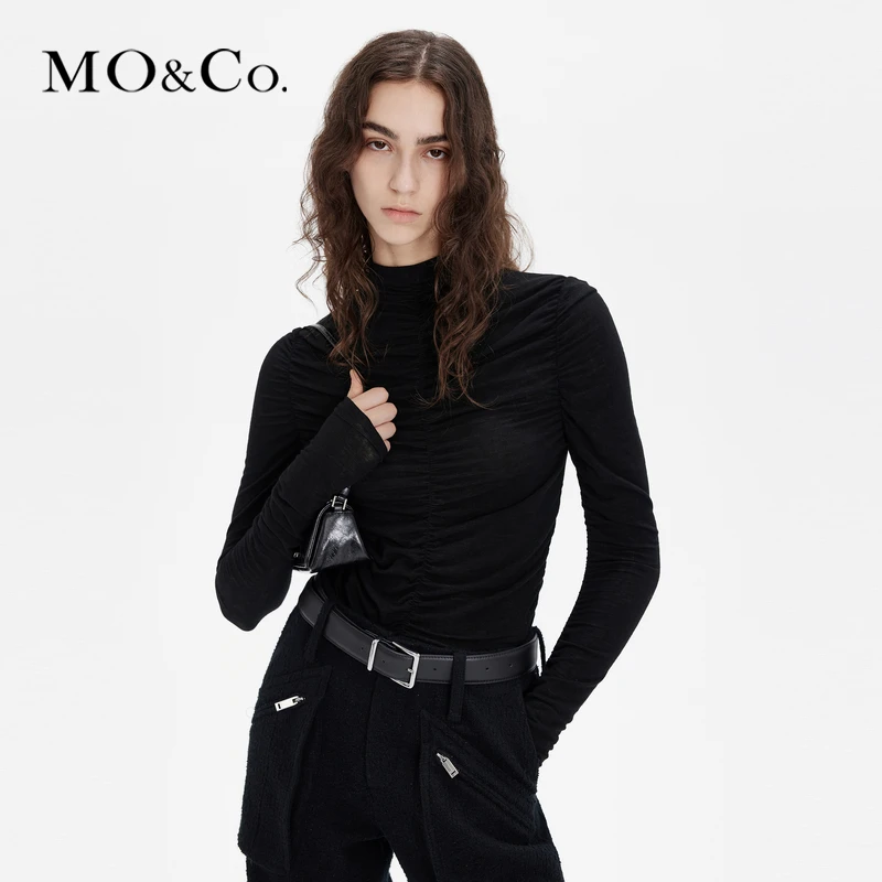 【达人专属】MOCO冬莱赛尔山羊绒混纺半高领捏褶上衣MBC4TOPK01